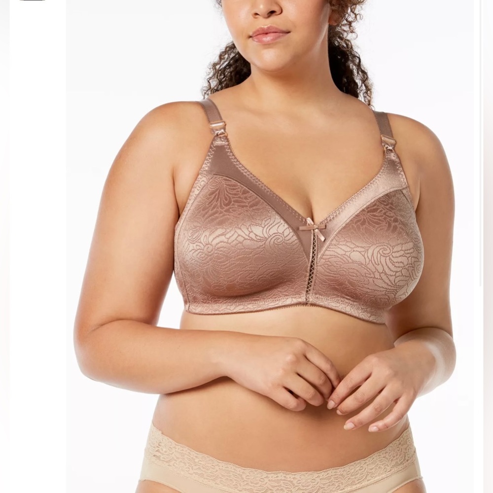 BALI Bra sz 38C Bra #3372 Double Support Wireless Seamless Sheer Latte Jaquard